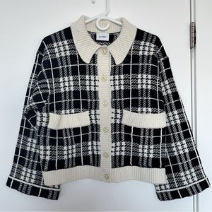 New Barrie Checked 100% Cashmere Cardigan Women Size M NWOT